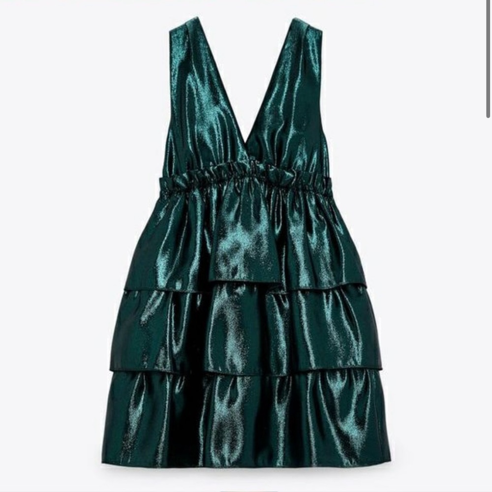 Zara (festive season line) metallic green/teal mini dress!!